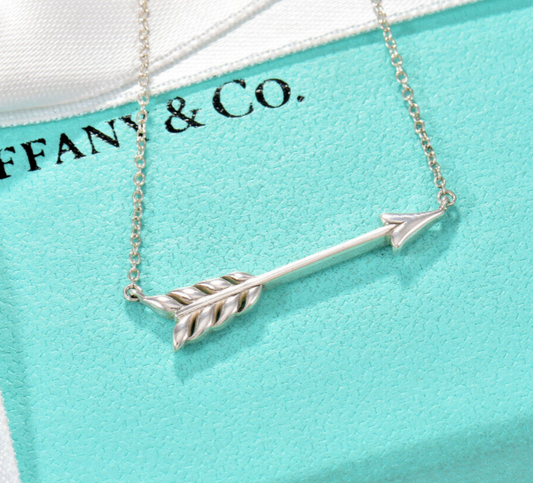 Tiffany & Co Sterling Silver Arrow Pendant 18" Necklace in Box Pouch Ribbon Rare