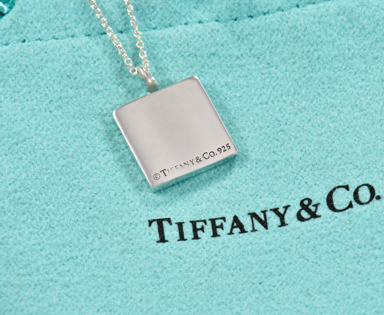 16.5" Tiffany & Co Silver NY Notes Square Wavy Pendant Necklace in Pouch Rare