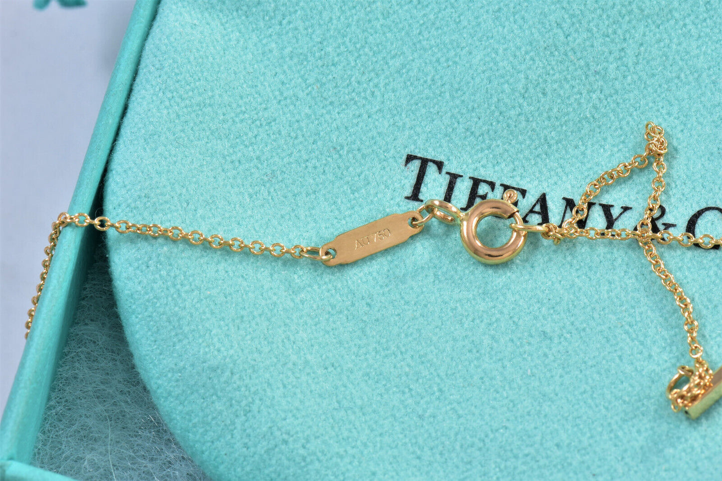 Tiffany & Co 18K Yellow Gold Small T Smile Pendant Necklace 16-18.2" & Box Pouch