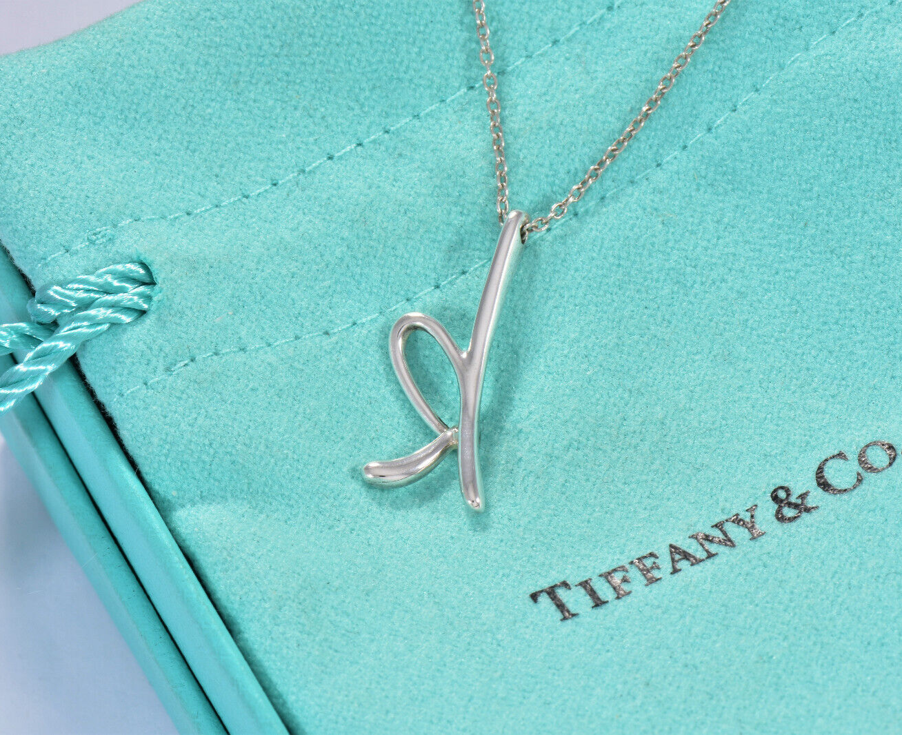 Tiffany & Co Silver Elsa Peretti Alphabet Letter K Necklace in Box Pouch Lovely