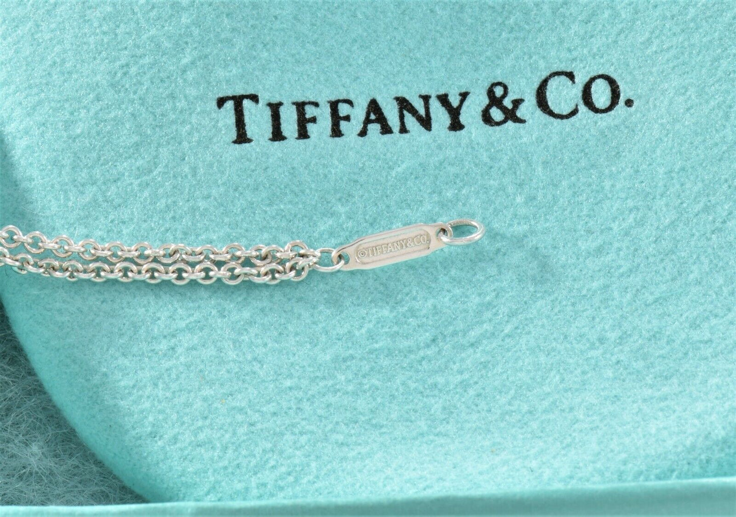 Tiffany & Co Silver Infinity Pendant 16" Double Chain Necklace in Box Pouch Card