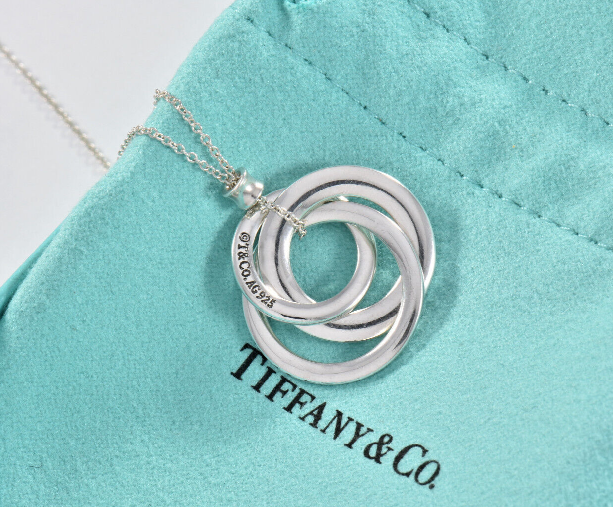 Tiffany & Co Silver 1837 Interlocking Ring Circles Pendant 17.5" Necklace Rare