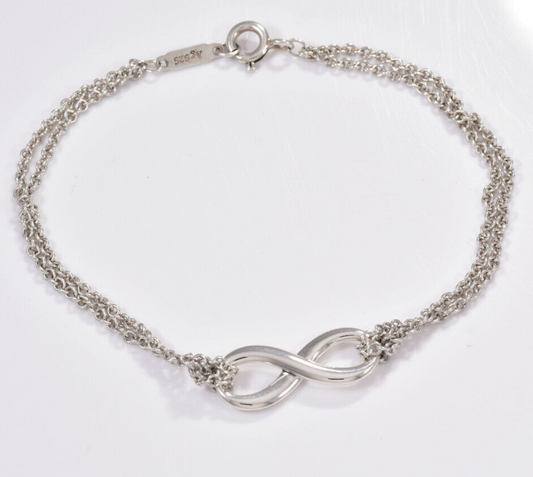 Tiffany & Co Sterling Silver Double Chain Infinity Bracelet 6.8" Eternal Lovely