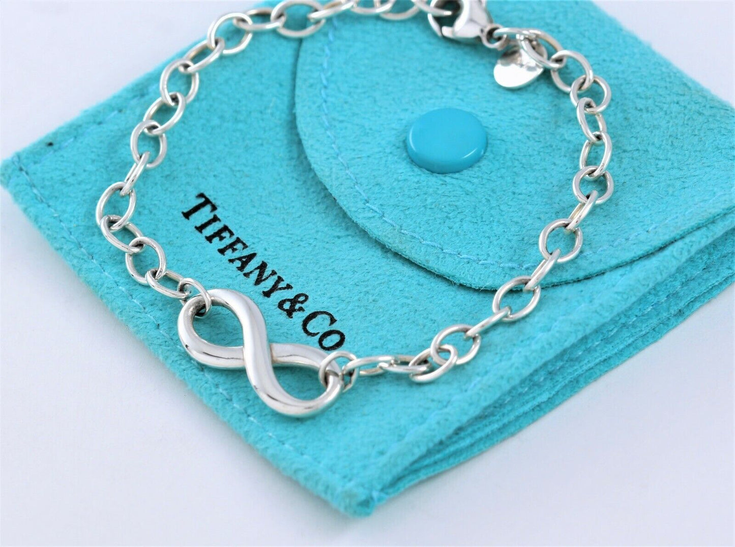 Tiffany & Co Sterling Silver Infinity Chain Link Bracelet 7.25" in Pouch