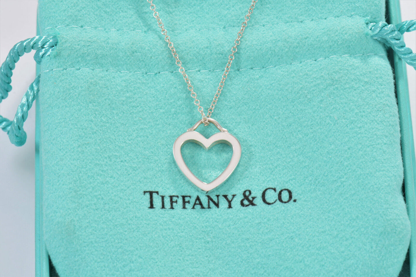 Tiffany & Co Sterling Silver Sentimental Heart Pendant 16.25" Necklace in Pouch