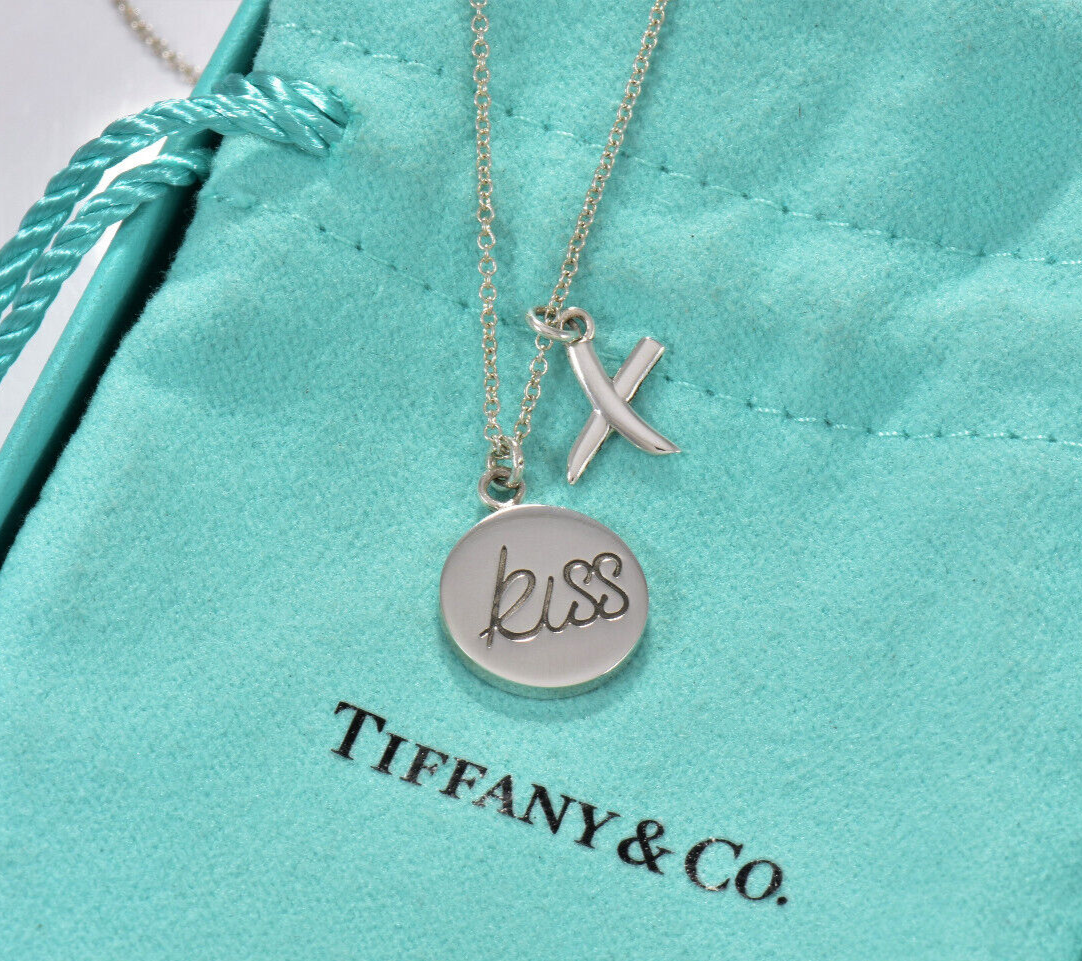 Tiffany & Co Silver Paloma Picasso Graffiti Hug Kiss X  Two Pendant 16" Necklace