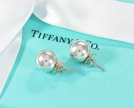 Tiffany & Co Sterling Silver 10mm Bead Ball Stud Earrings Box Pouch Limited Rare