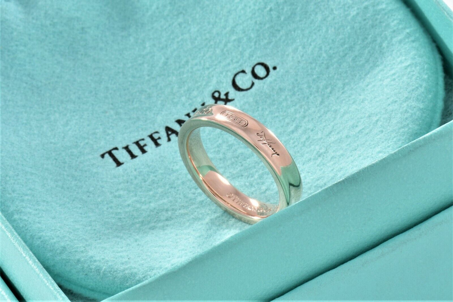 Tiffany & Co Rubedo Gold Metal Narrow 1837 Band Ring Size 13 and Pouch Lovely