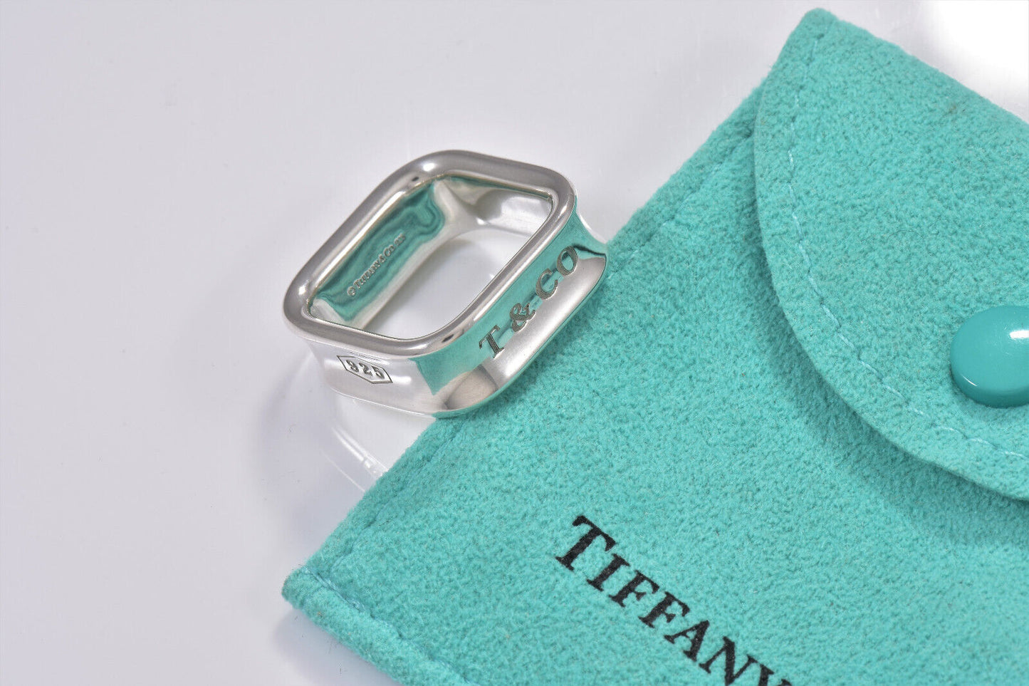 Tiffany & Co 1837 Sterling Silver Square Wide Band Ring Size 4.5 and Pouch Rare