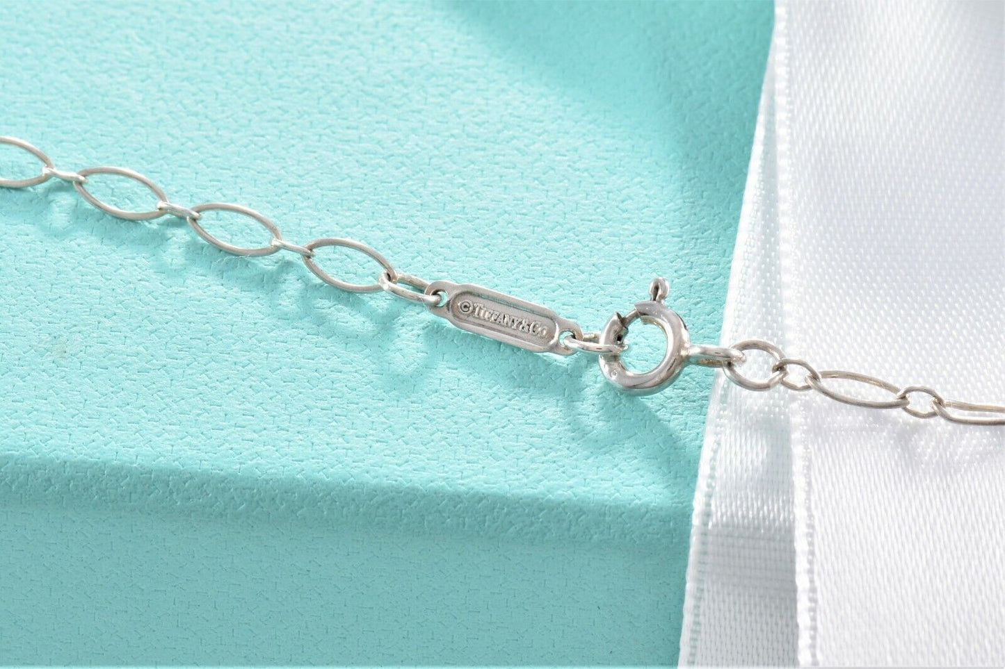 Tiffany & Co Silver Large 2" Heart Key Charm Pendant 18" Oval Chain Necklace