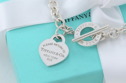 Please Return To Tiffany & Co Silver Heart Tag Toggle Necklace 16.5" New Version