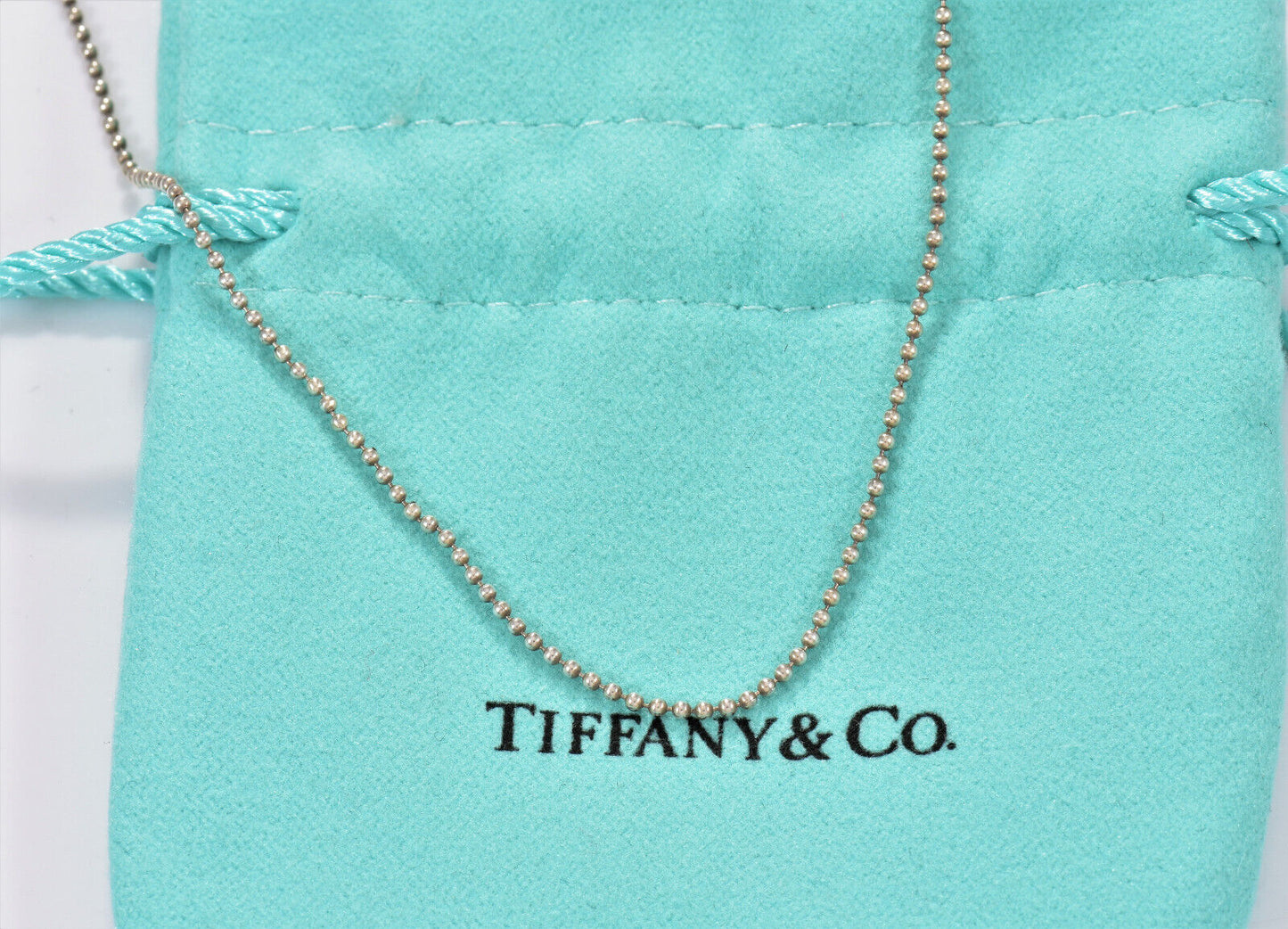 Tiffany & Co Sterling Silver 1mm Bead Chain 18" Chain Necklace For Pendant Pouch