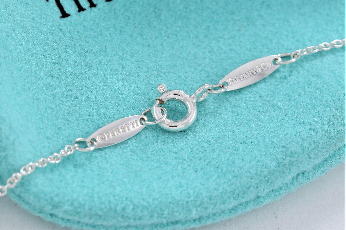 Tiffany & Co Silver Elsa Peretti 9mm Bean Pendant 16" Necklace in Pouch