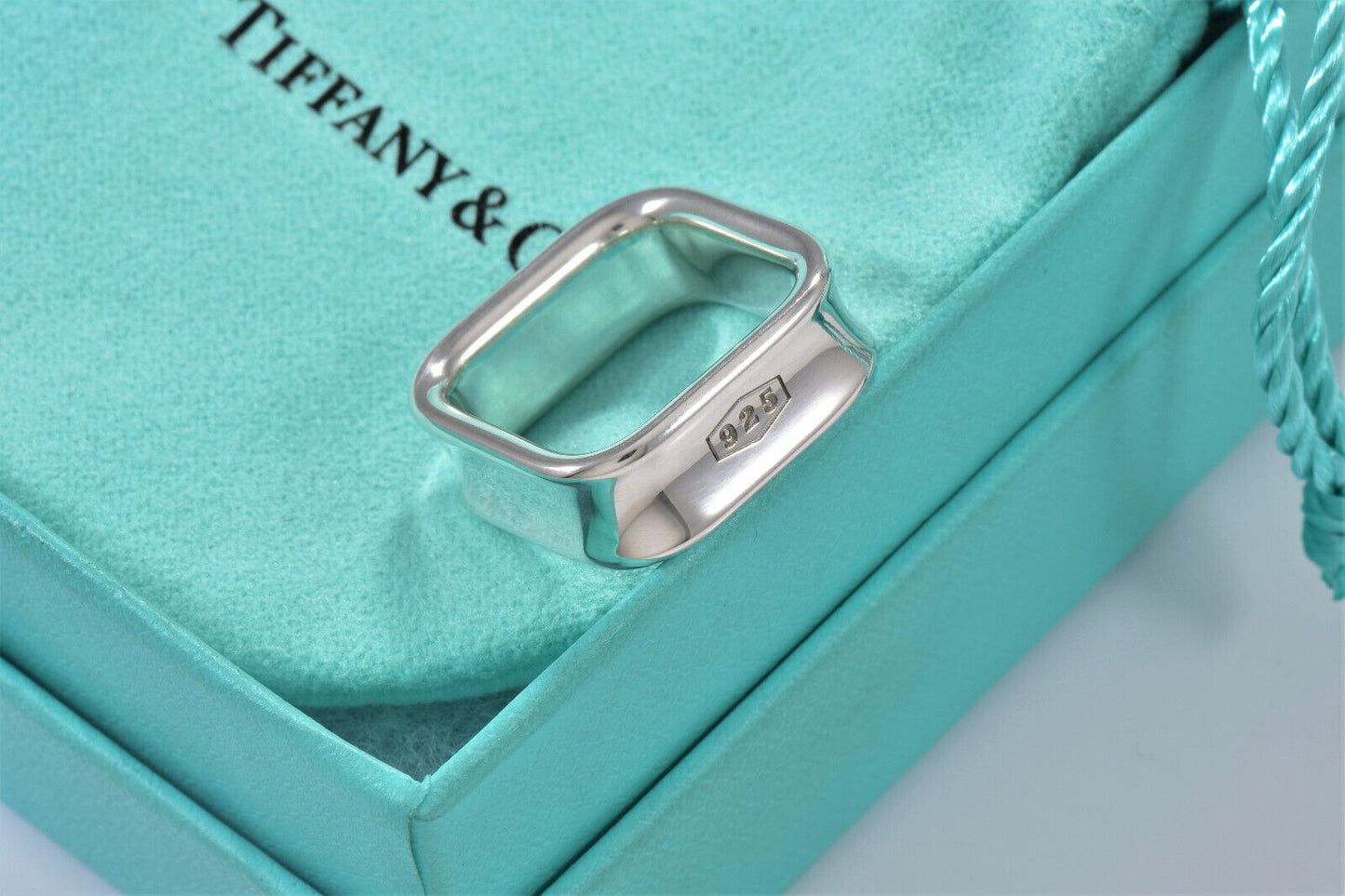 Tiffany & Co 1837 Sterling Silver Square Wide Band Ring Size 7 in Pouch Rare