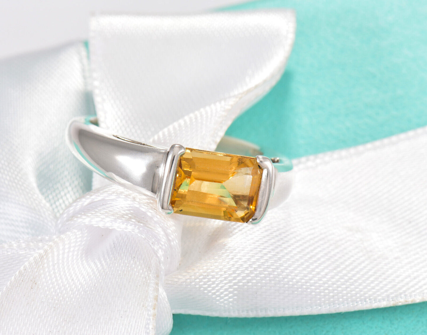 Tiffany & Co Silver Citrine Orange Quartz Cocktail Ring Size 8.5 in Box Pouch