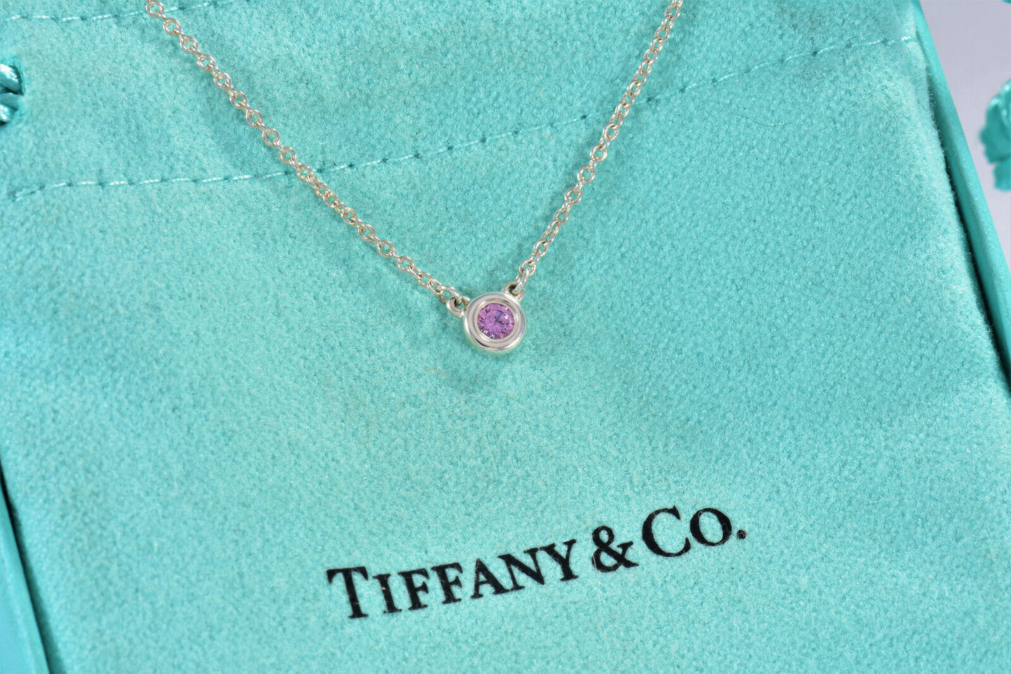 Tiffany & Co Silver Elsa Peretti Color By Yard Pink Sapphire Necklace Box Pouch