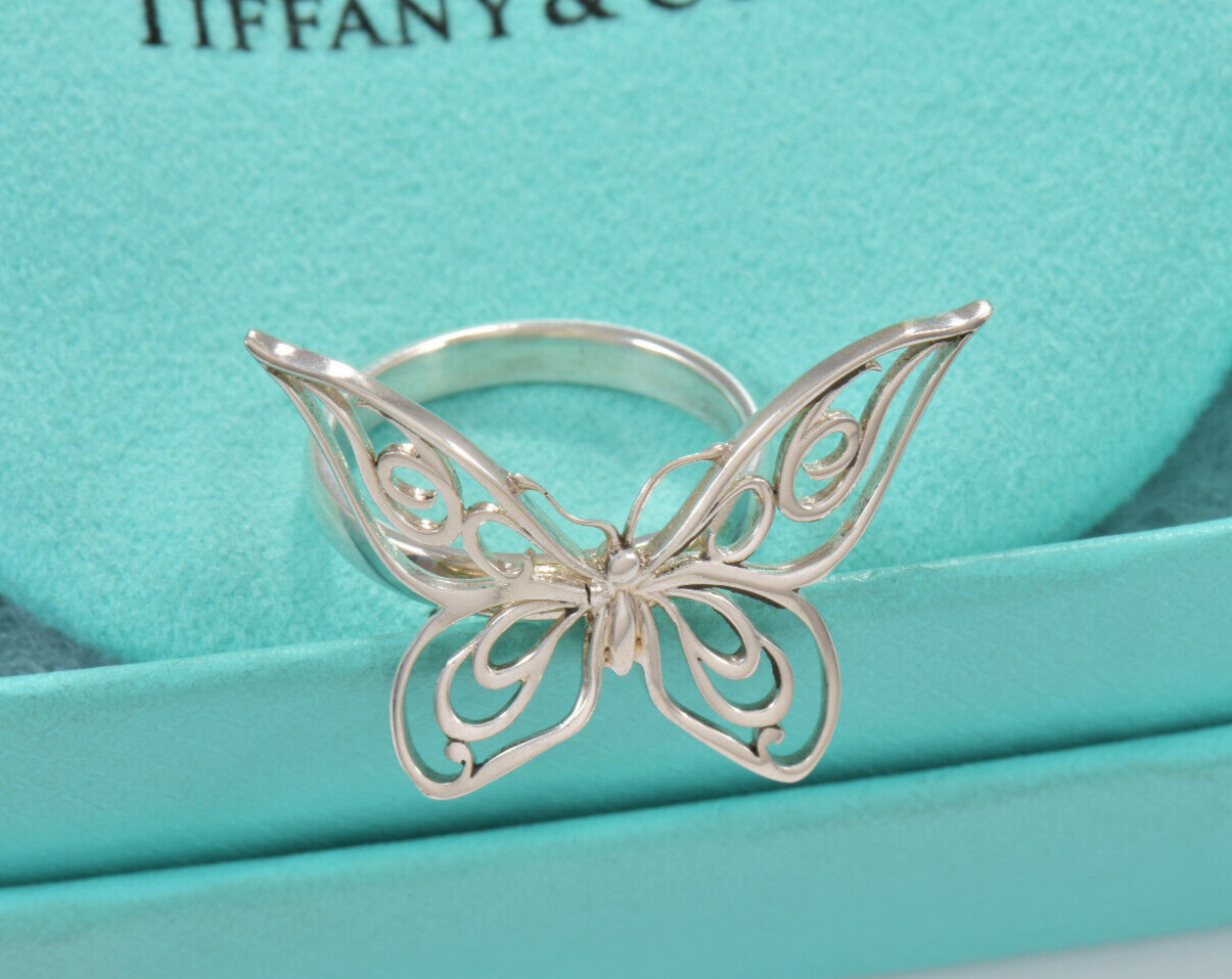 Tiffany & Co Sterling Silver Large Butterfly Ring Size 7 in Pouch Rare Statement