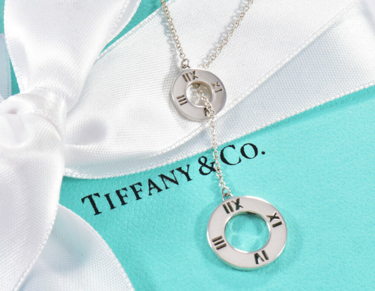 Tiffany & Co Silver Atlas Lariat Pendant Adjustable Necklace in Box Pouch Ribbon