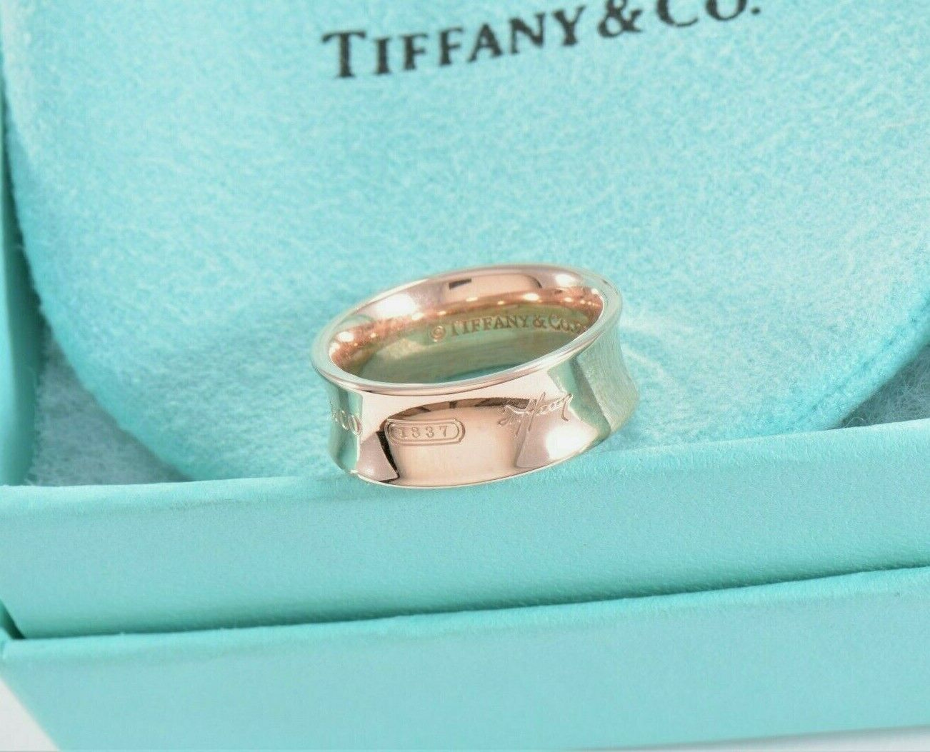 Tiffany & Co Rubedo Gold Metal Medium 1837 Band Ring Size 8 in Pouch Lovely Rare