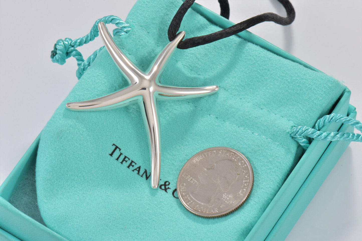 Tiffany & Co Silver Elsa Peretti Huge Starfish Pendant 26" Large Cord Necklace