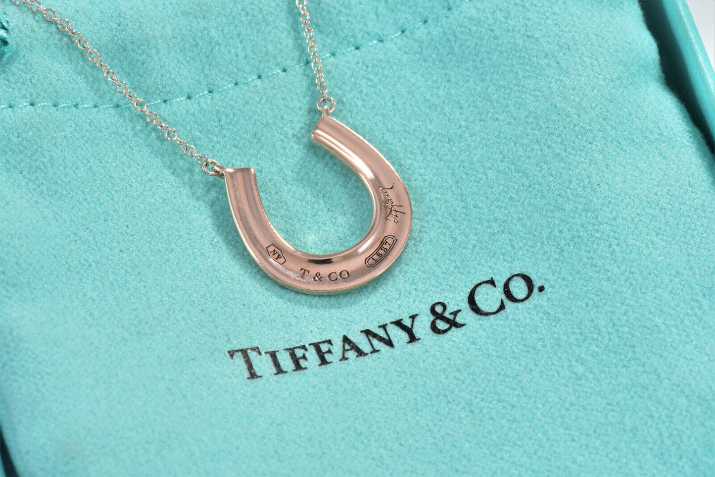 Tiffany & Co Rubedo Gold Sterling Silver 1837 Horseshoe Pendant XL 21" Necklace