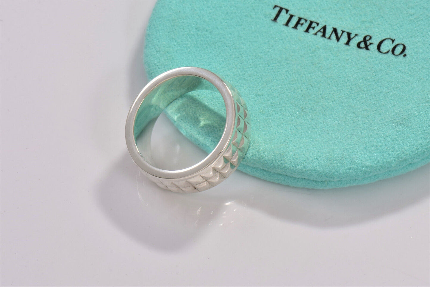 Tiffany & Co Germany Sterling Silver Wide Stud Band Size 8 Ring in Box Pouch