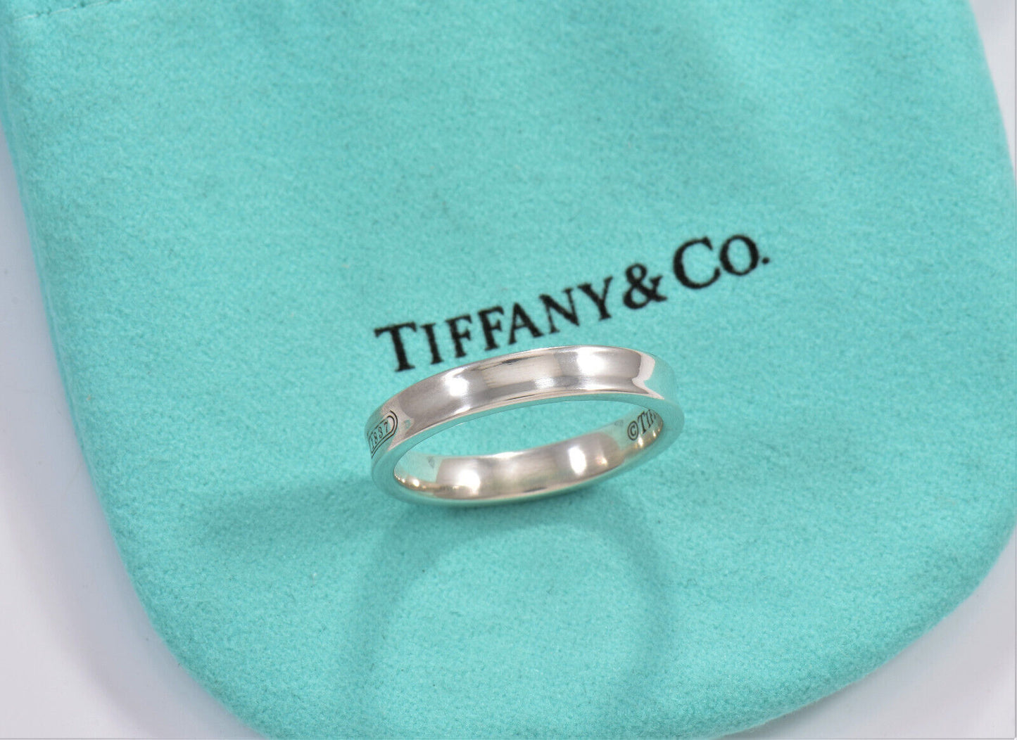 Tiffany & Co Silver 1837 Narrow Band Stack Ring Size 5 in Pouch Unisex Mens Love