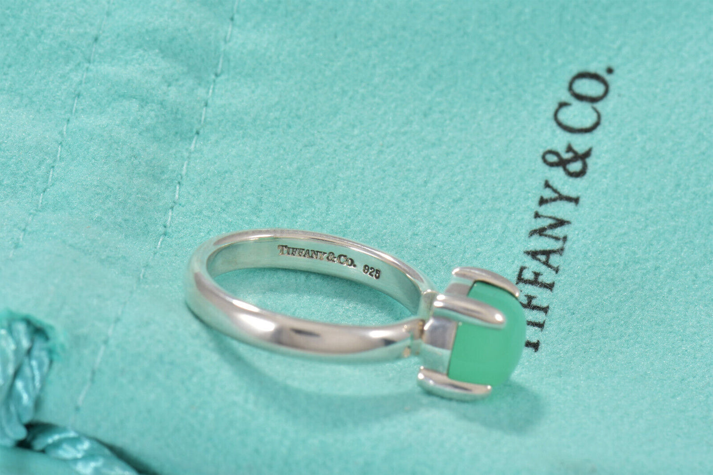 Tiffany & Co Silver Paloma Picasso Sugar Stack Green Chrysoprase Ring Size 5