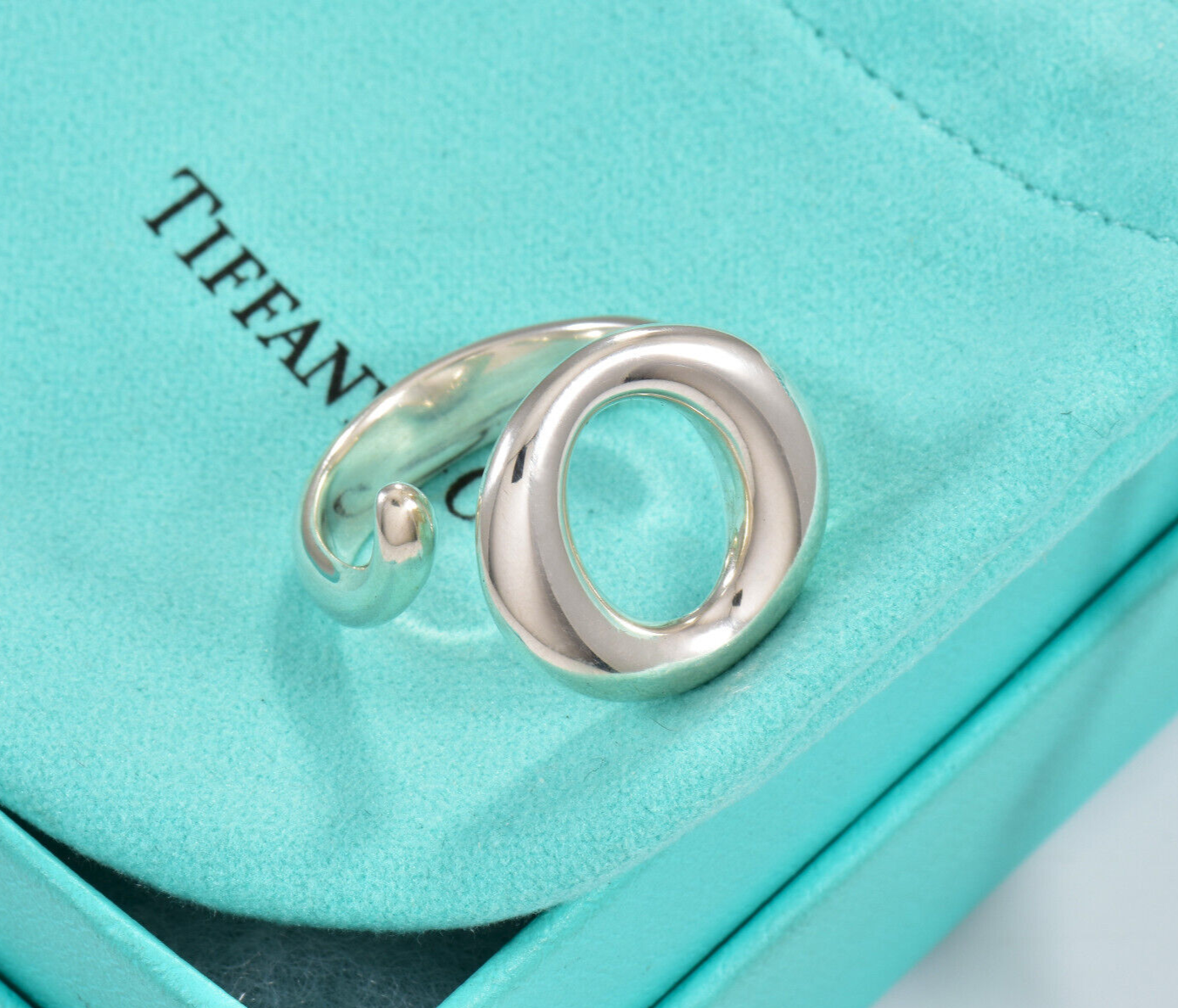 Tiffany & Co Silver Elsa Peretti Sevillana O Ring Size 9.5 in Box Pouch Ribbon