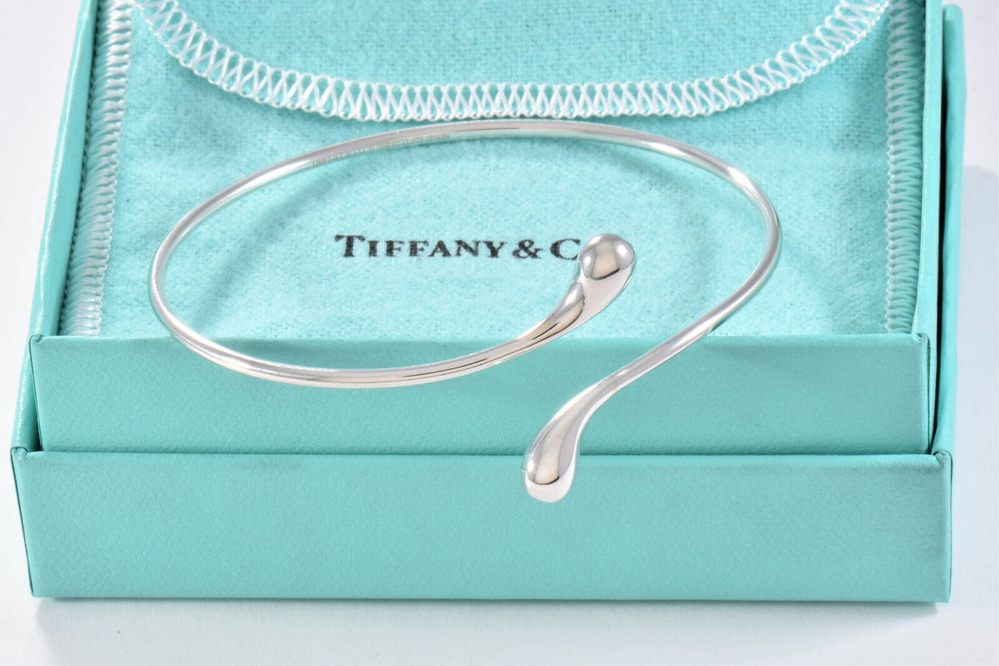 Tiffany & Co Silver Elsa Peretti Teardrop Bangle 7.25" Cuff Bracelet in Pouch