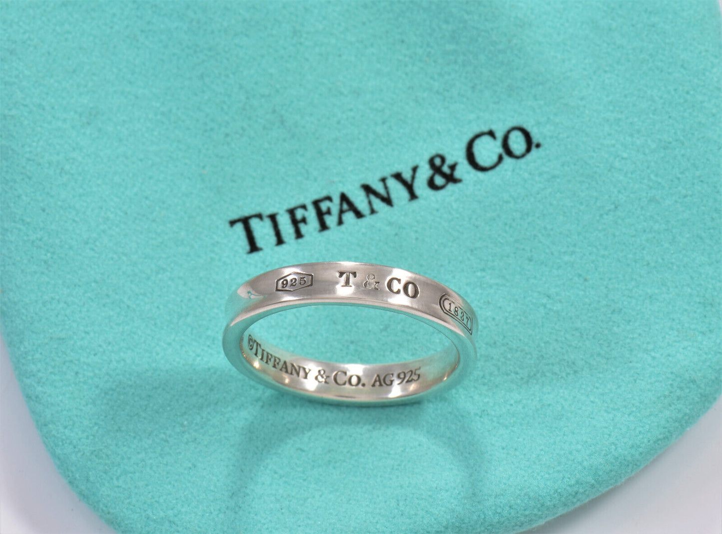 Tiffany & Co Silver 1837 Narrow Band Stack Ring Size 6 in Pouch Unisex Mens