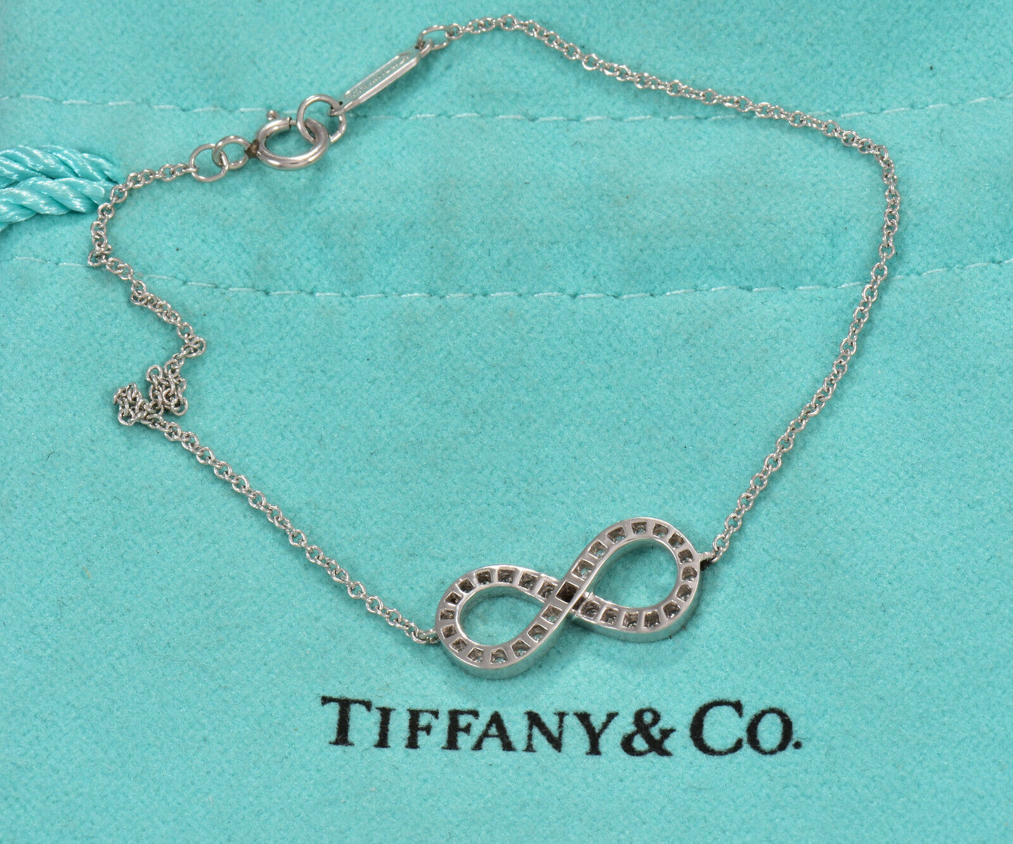 Tiffany & Co Diamond Platinum Infinity 6.6" Chain Bracelet in Box Pouch Eternity