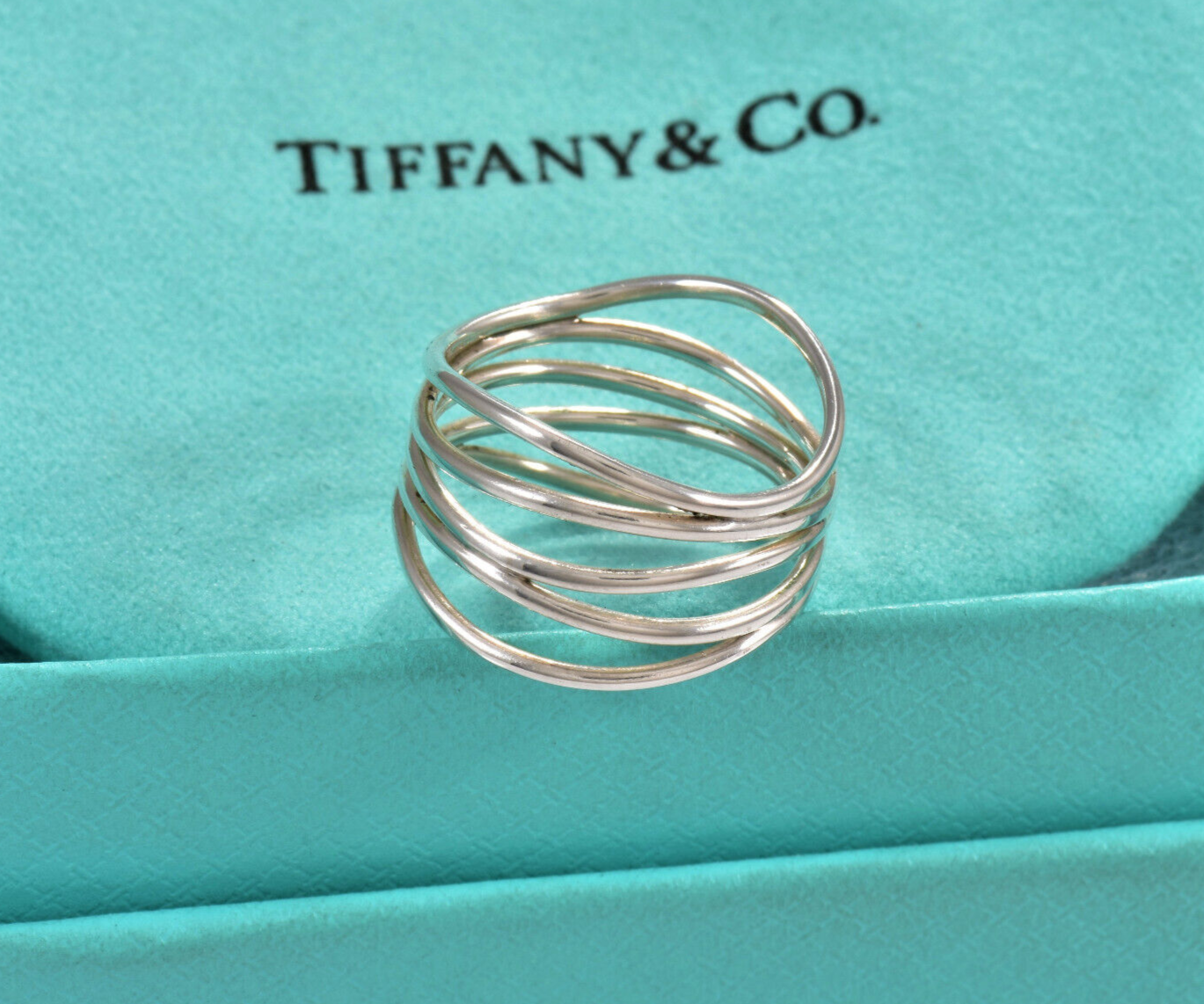 Tiffany & Co Silver Elsa Peretti Five Row Wide Ring Size 6 in Box Pouch Lovely