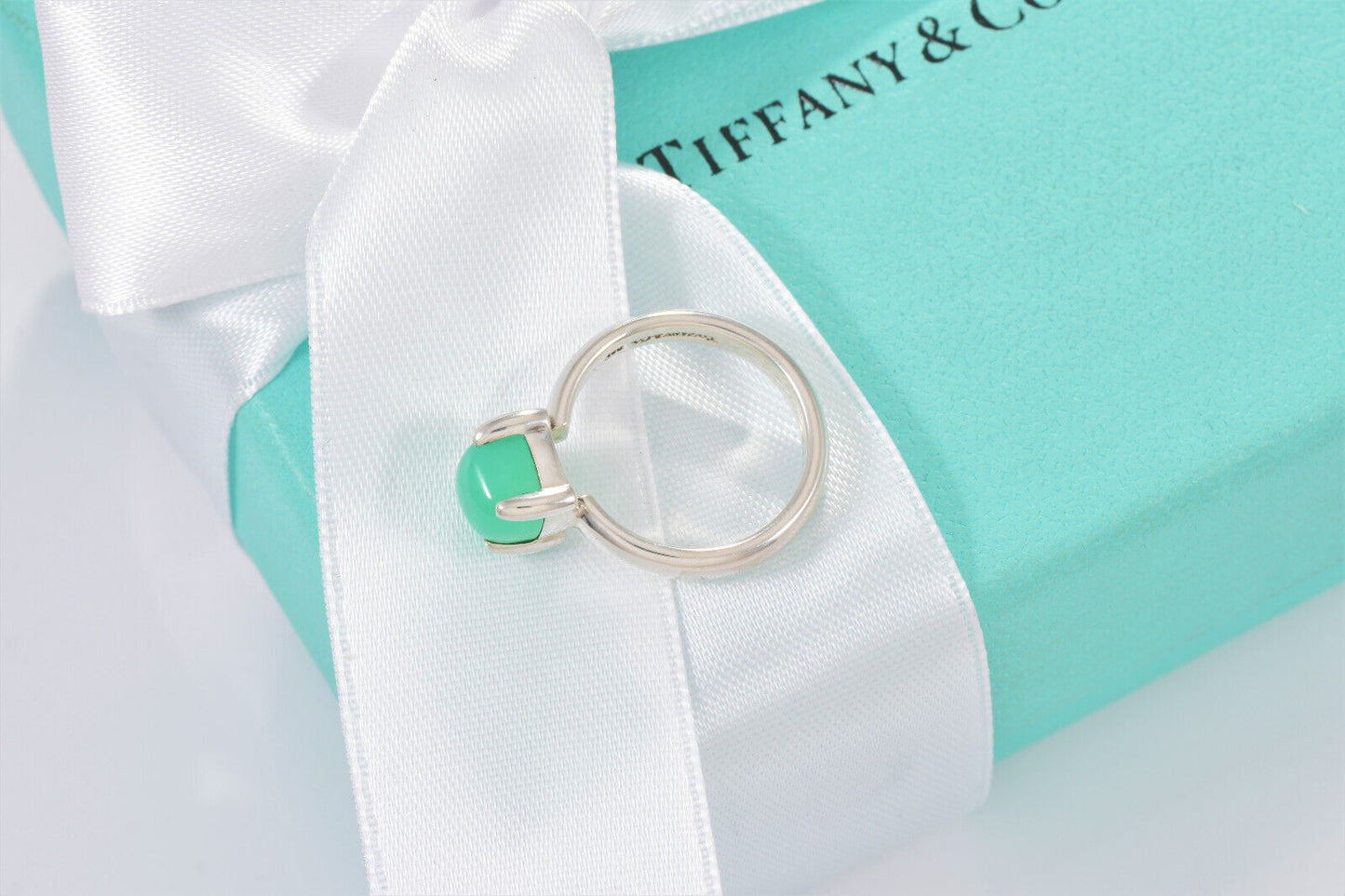 Tiffany & Co Silver Paloma Picasso Sugar Stack Green Chrysoprase Ring Size 5