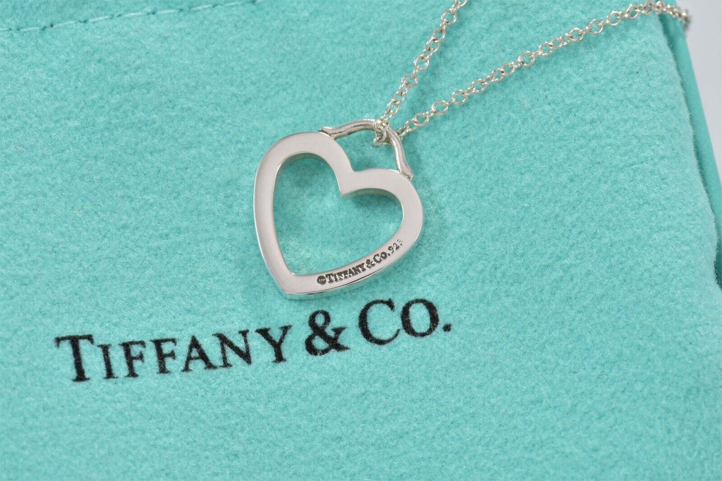 Tiffany & Co Sterling Silver Sentimental Heart Pendant 16.25" Necklace in Pouch