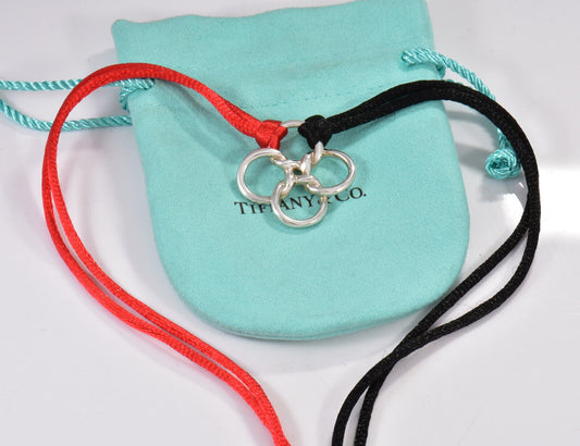 Tiffany & Co Silver Elsa Peretti 1" Quadrifoglio Clover Red Black Silk Necklace