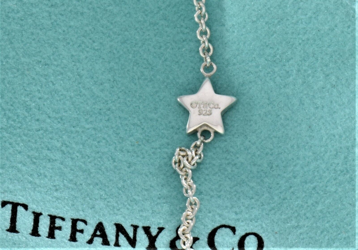 Tiffany & Co Silver Star Link Lariat Pendant Adjustable Necklace and Box Pouch