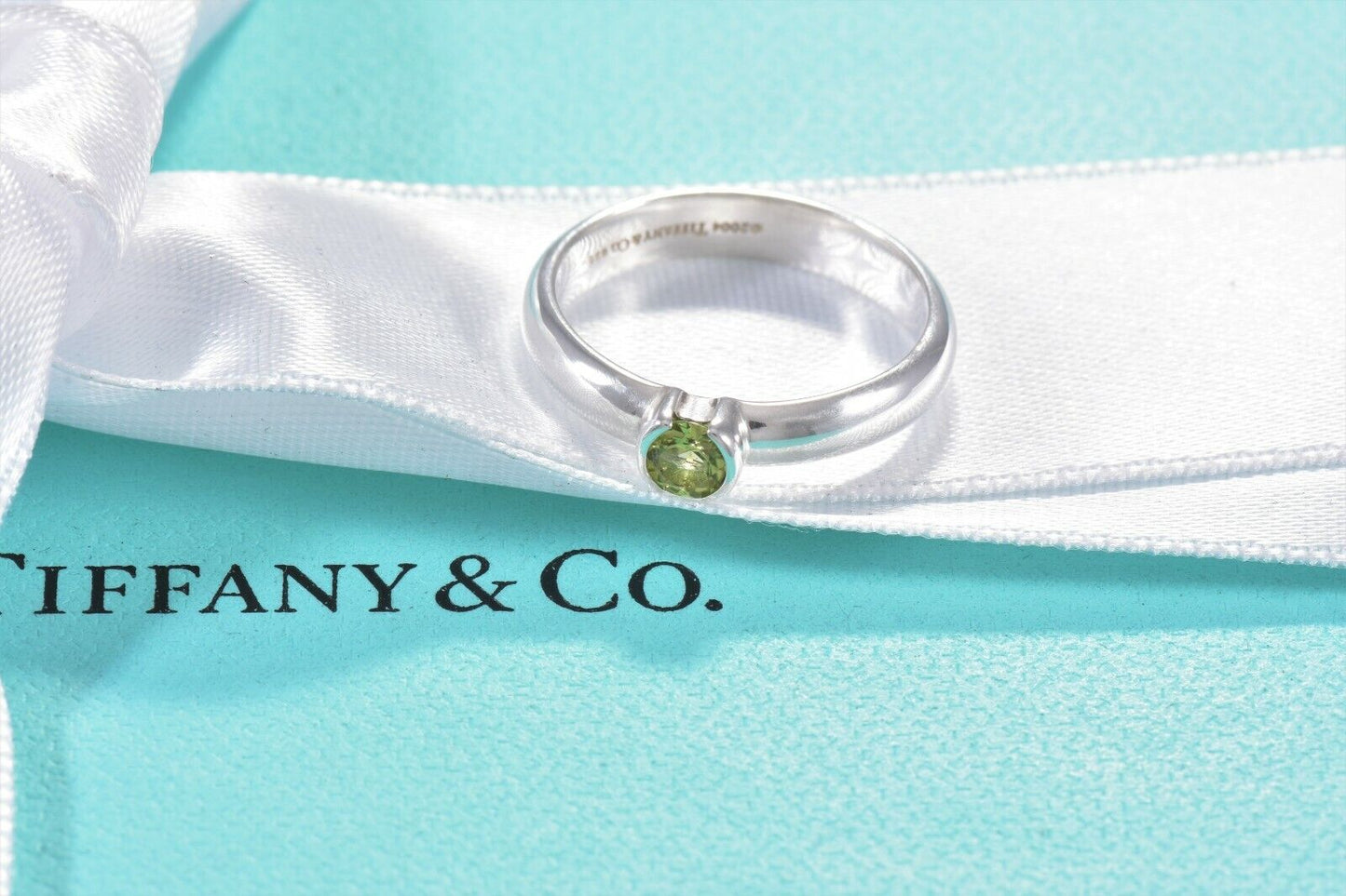 Tiffany & Co Sterling Silver Green Peridot Stack Band Ring Size 6 Boxed Rare