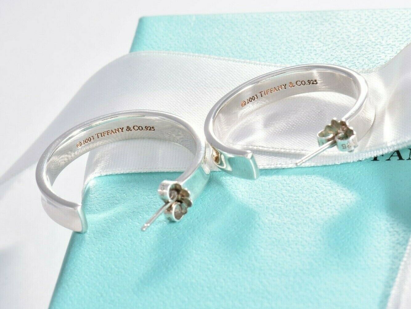 Tiffany & Co Sterling Silver 1837 28mm Wide Hoop Earrings Boxed 5mm Thick Rare