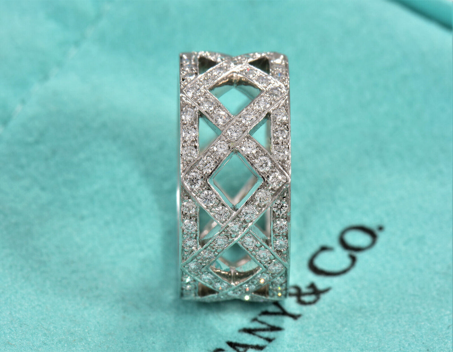 Tiffany & Co Platinum .64ct Diamond Legacy Ring Size 5 Wide Band Eternity  Weave