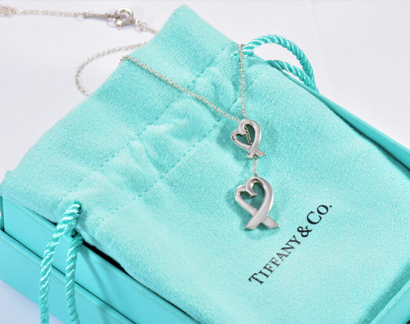 Tiffany & Co Silver Paloma Picasso Loving Heart Lariat Pendant 19" Necklace Rare