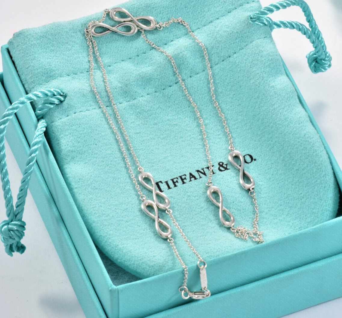 Tiffany & Co Silver Infinity Endless Link Pendant 18" Necklace & Box Pouch Charm