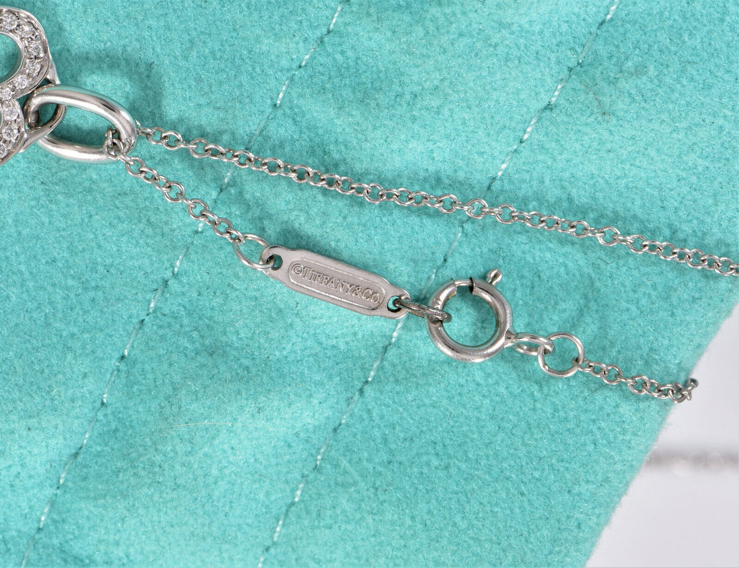 Tiffany & Co Diamond 18K White Gold Heart Key Pendant 18" Chain Necklace in Box