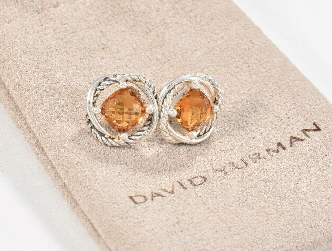 DAVID YURMAN Sterling Silver Citrine Infinity Earrings 7mm $495 in Pouch Stud