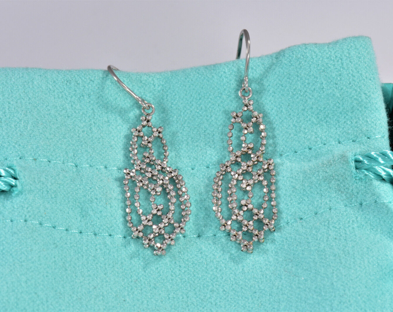 Tiffany & Co 18K White Gold Chandelier Fringe Hook Earrings Dangle Gatsby in Box