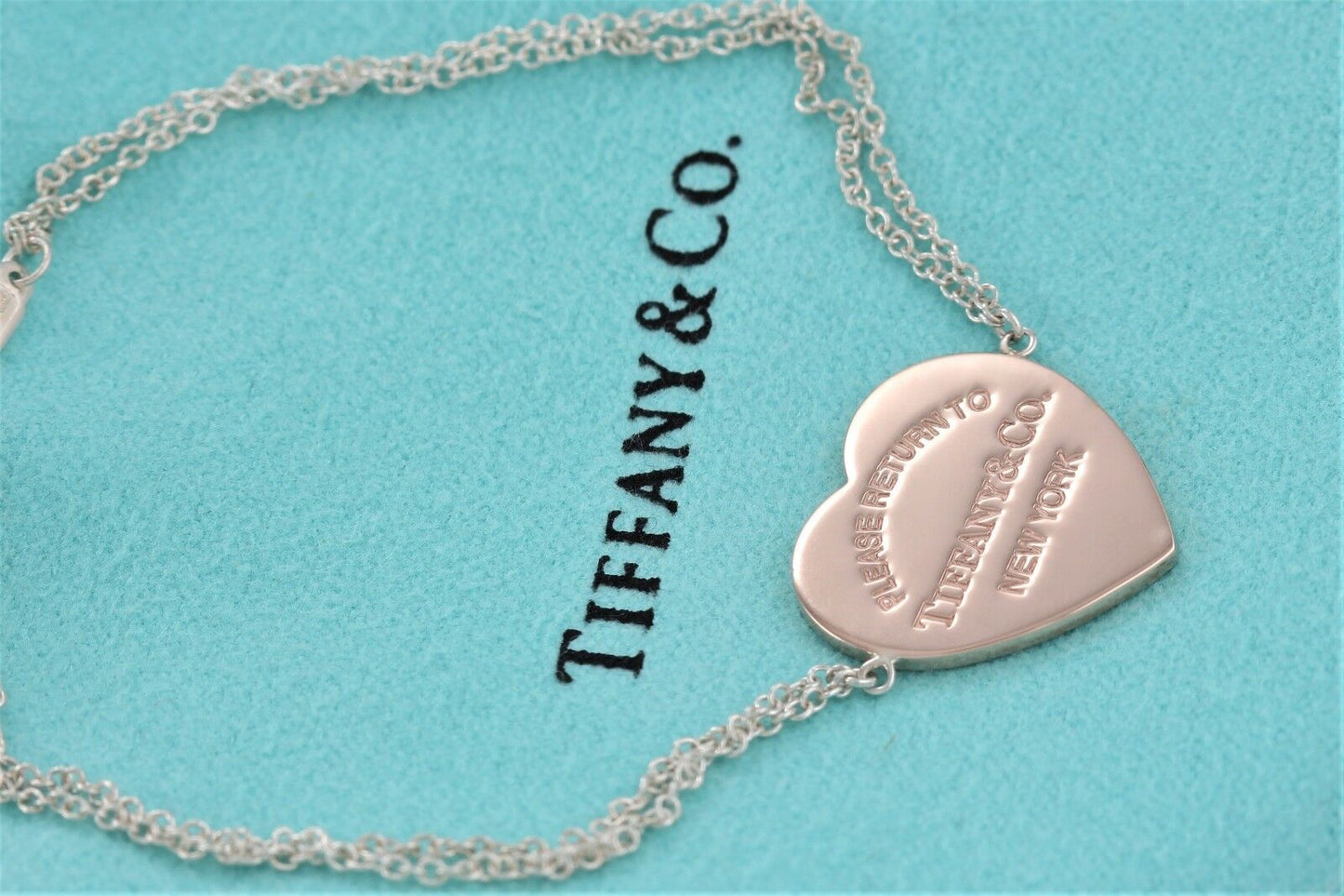 Please Return to Tiffany & Co Rubedo Heart Charm Double Chain 6.75" Bracelet