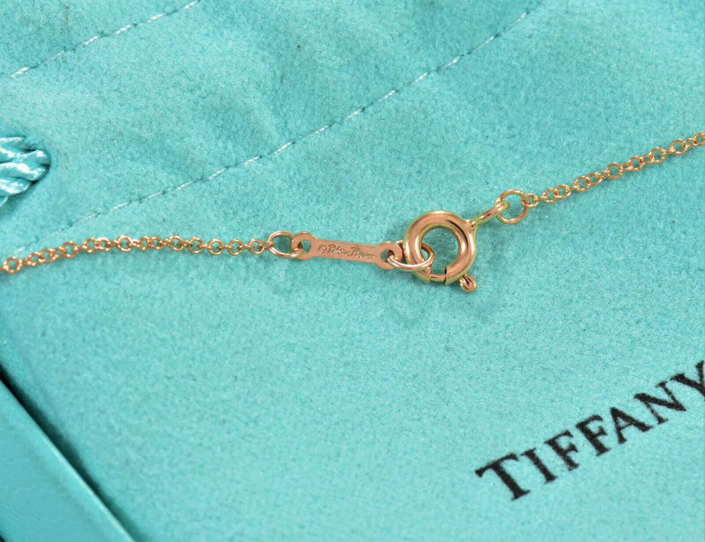 Tiffany & Co Diamond 18K Rose Gold Loving Heart Bar Pendant 18" Chain Necklace