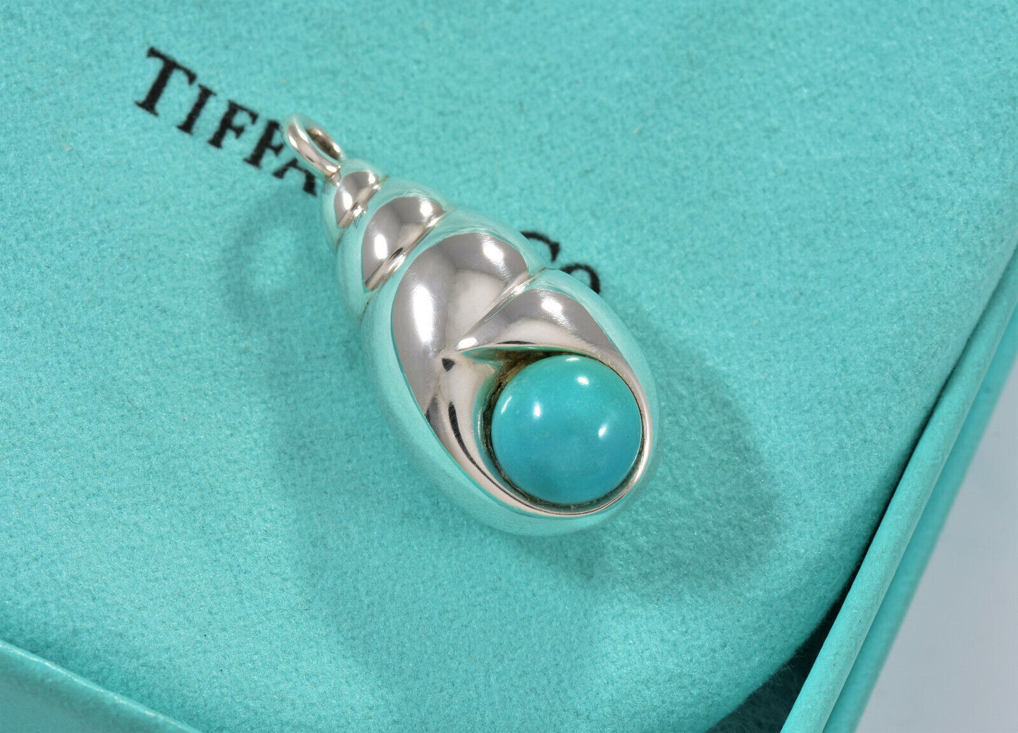 Tiffany & Co Silver Blue Turquoise Seashell Charm Pendant For Necklace Bracelet