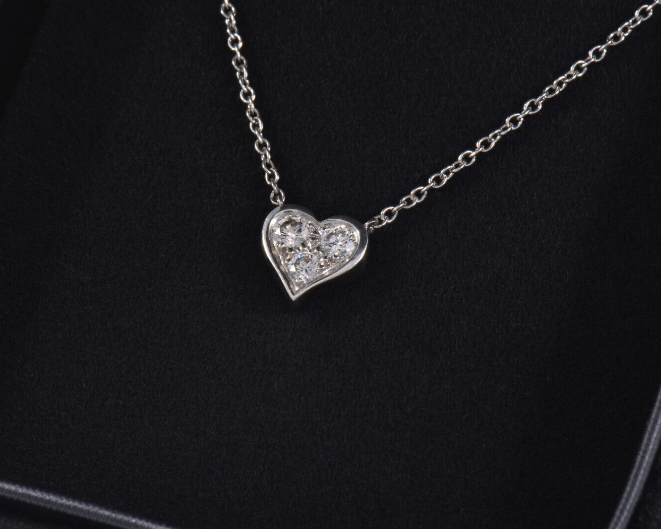 Tiffany & Co Platinum Three Diamond Heart Pendant 16.25" Necklace in Box Pouch