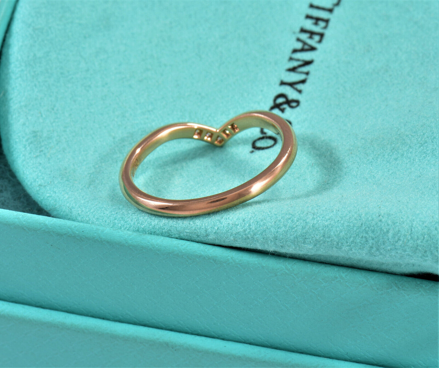 Tiffany & Co Diamond Rose Gold Soleste V Ring Size 7.5 in Box Pouch Lovely